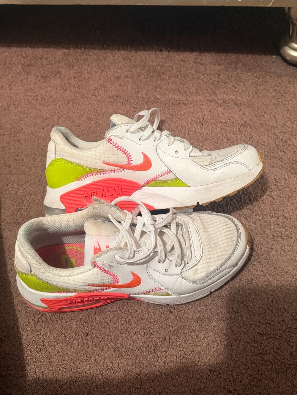 Nike Women’s White Sneakers with Neon Pink and Lime Accents